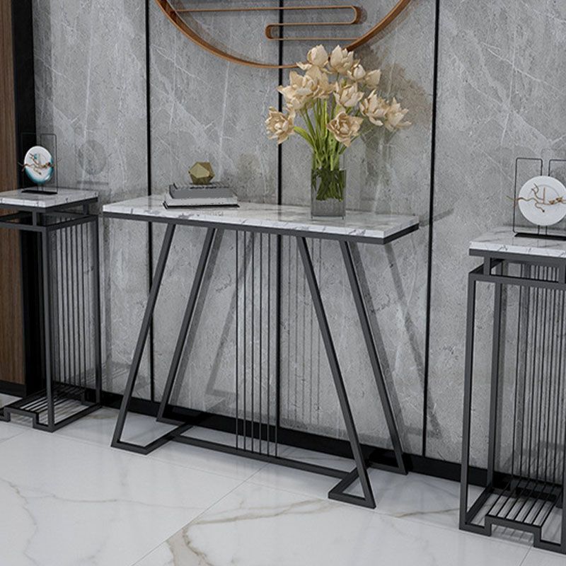 Modern Iron Console Sofa Table Rectangle Marble Console Accent Table for Hall