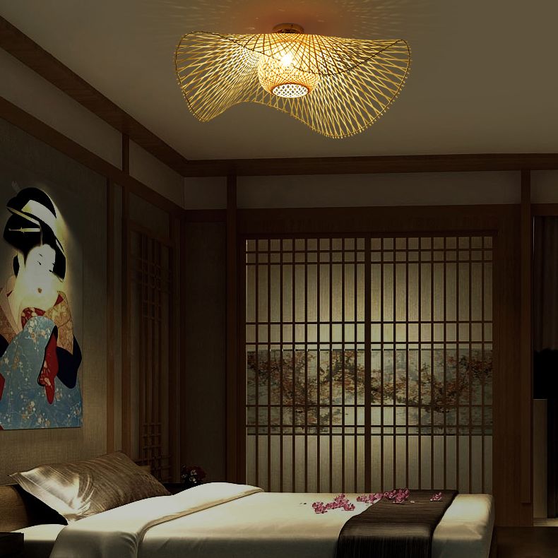 Éclairage semi-encastré à montage japonais Twist Plafonnier semi-encastré en bambou pour salon