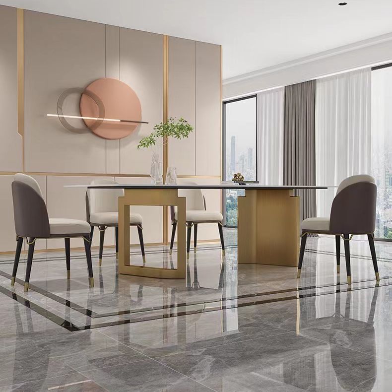 High Gloss Beige Dining Table Set 1/4/5 Pcs Dinette Set with Leather Chairs