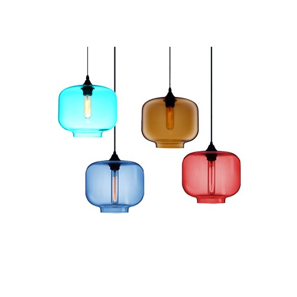 Cylindre pending lampe contemporain 1 clair rouge / brun / bleu plafonnier plafond