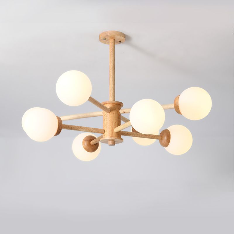 Globe Chandelier Light Fixtures Modern Multi-Head Beige Chandelier Pendant Light with Glass Shade
