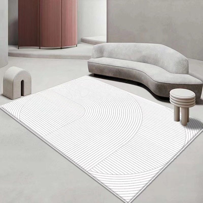 White Modern Rug Polyester Abstract Line Rug Stain Resistant Rug for Sitting Room