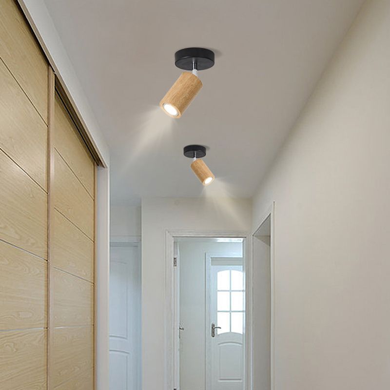 Adjustable Cylinder Semi Flush Wood LED Modernism Cylinder Flush Ceiling