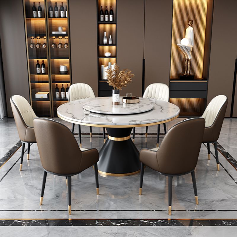 Glam Standard Marble Dining Table Round Shape Kitchen Dining Table with Pedestal Base