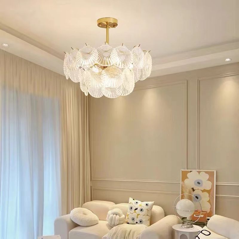 Gold Modern Metal Ceiling Light Geometric Shape Island Light with Shell Shade for Bedroom