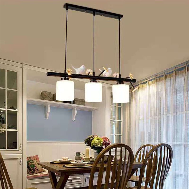 Opal Glossy Glass Shade 3 Lights Isola Isola Accenda Lampade isola di transizione dell'isola per sala da pranzo