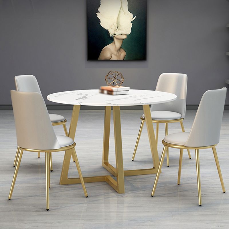 Stone Top Dining Table Contemporary Table with Sled Base in Gold