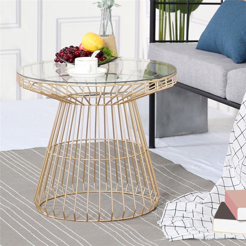 Modern Style Glass Round Side Table Dia 19.7-inch Frame End Table