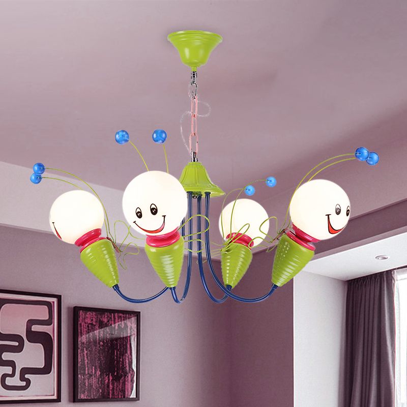 Metal Cartoon Bee Chandelier Light Kids 4/6 Heads Green Ceiling Suspension Lamp for Bedroom