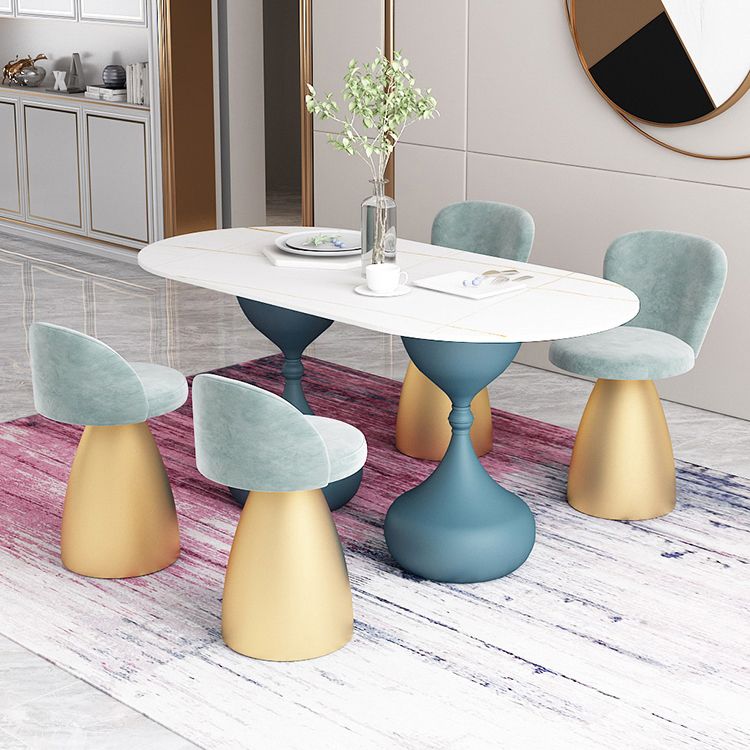 Oval Sintered Stone Table for Restaurant Modern Dining Table with Double Pedestal Base