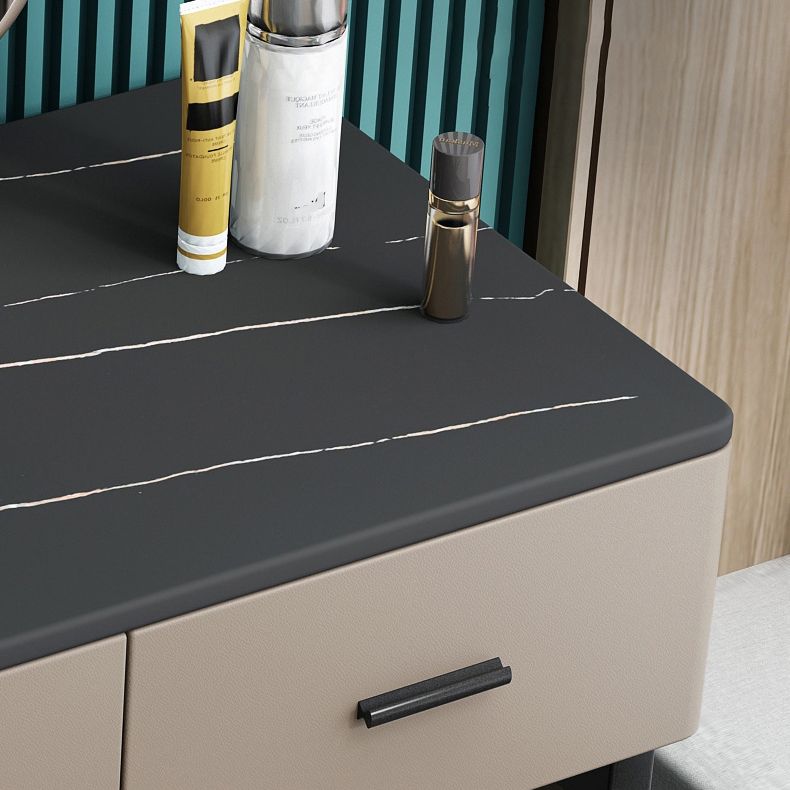 Mirrored Vanity Table and Stool Set 25.59" Wide Stone Top Vanity Desk