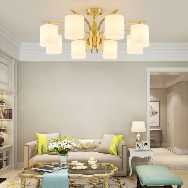 Modern Style Chandelier Light Fixture Gold Cylinder Chandelier Light Fixture with Glass Shade