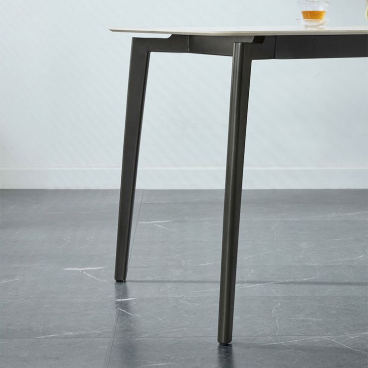 Contemporary Rectangular Stone Dining Table with 4 Steel Fool