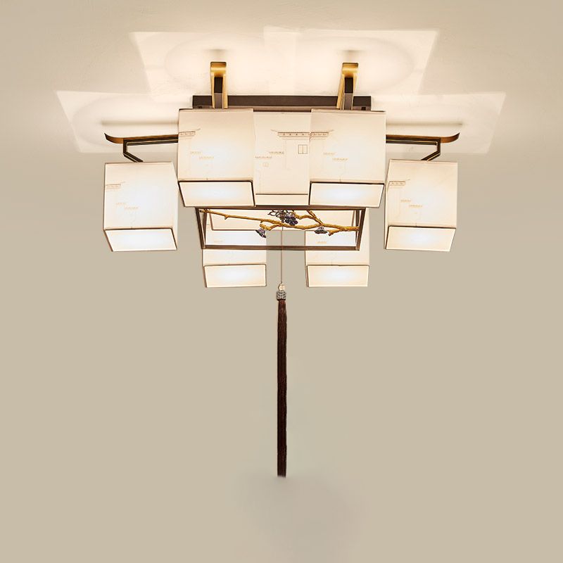 White Fabrics Ceiling Light in Traditional Style Geometric Flush Mount for Bedroom