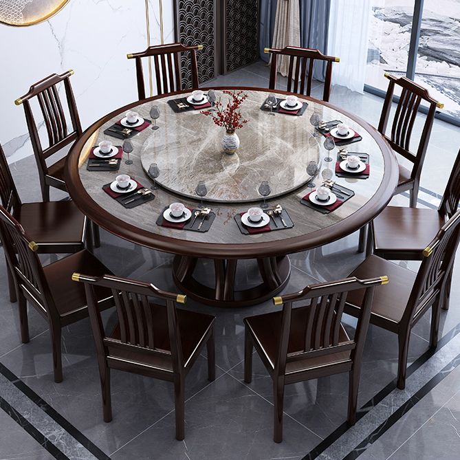 Gray Stone Top Dinette Table with Wooden Base Brown Round Home Dining Table