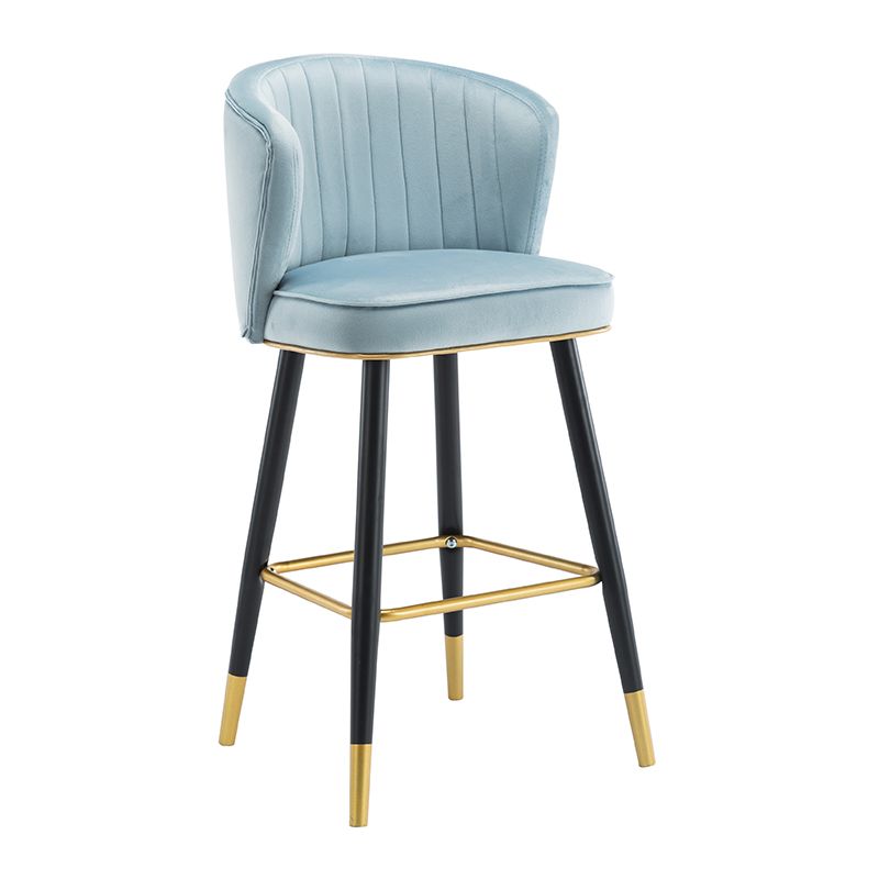 Scandinavian Iron Upholstered Counter Stools Black Low Back Bar Stools with Footrest