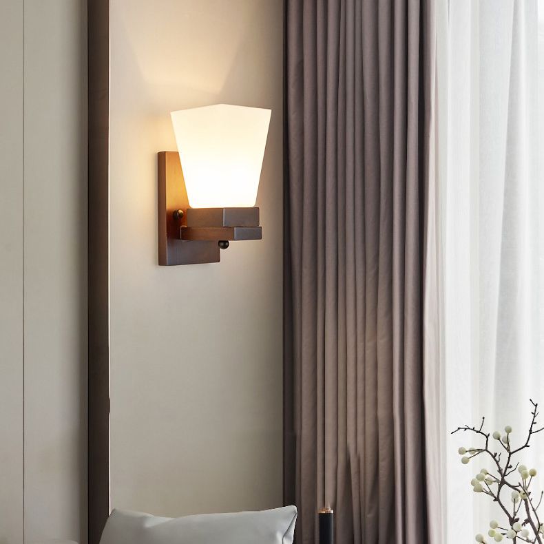 Sala de estar de madera apliques contemporáneos 1 cabeza de vidrio de vidrio luz montada en la pared