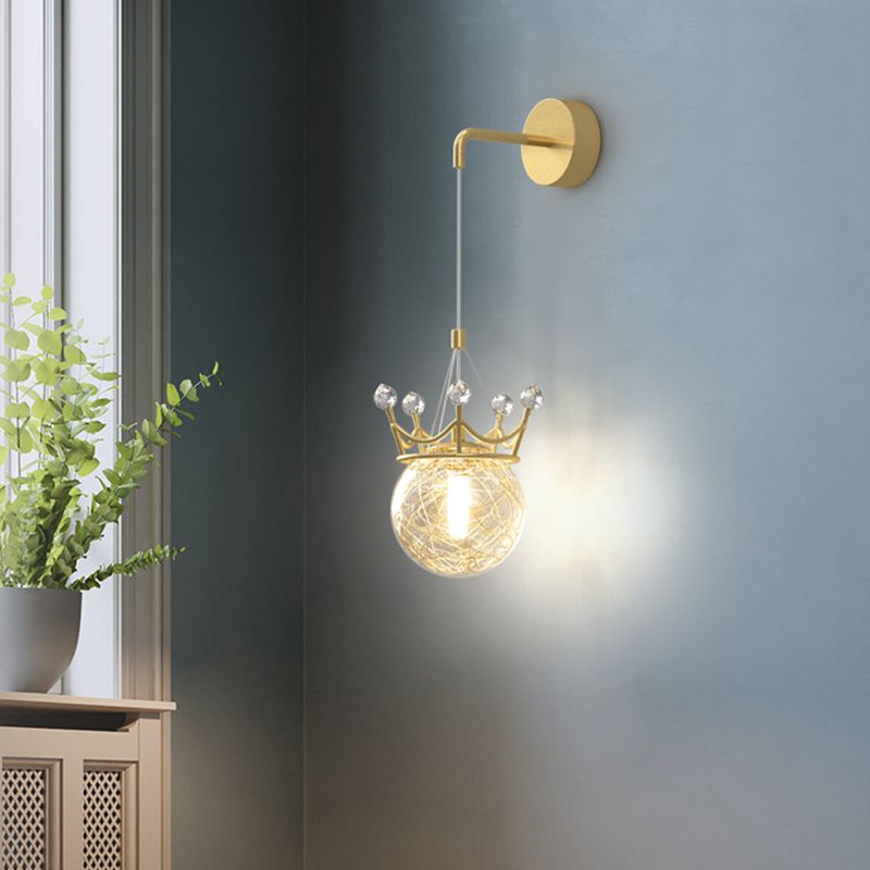 Decorative 1 Light Wall Lamp Globe Glass Hanging Wall Lamp in Brass Finish for Bedroom