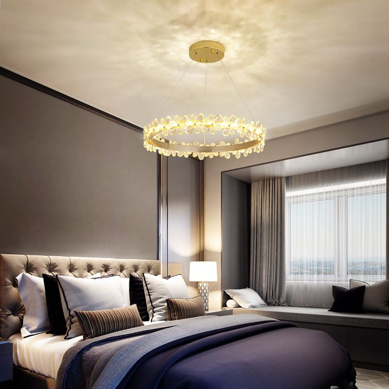 Lámpara circular de la escalera flores cristal