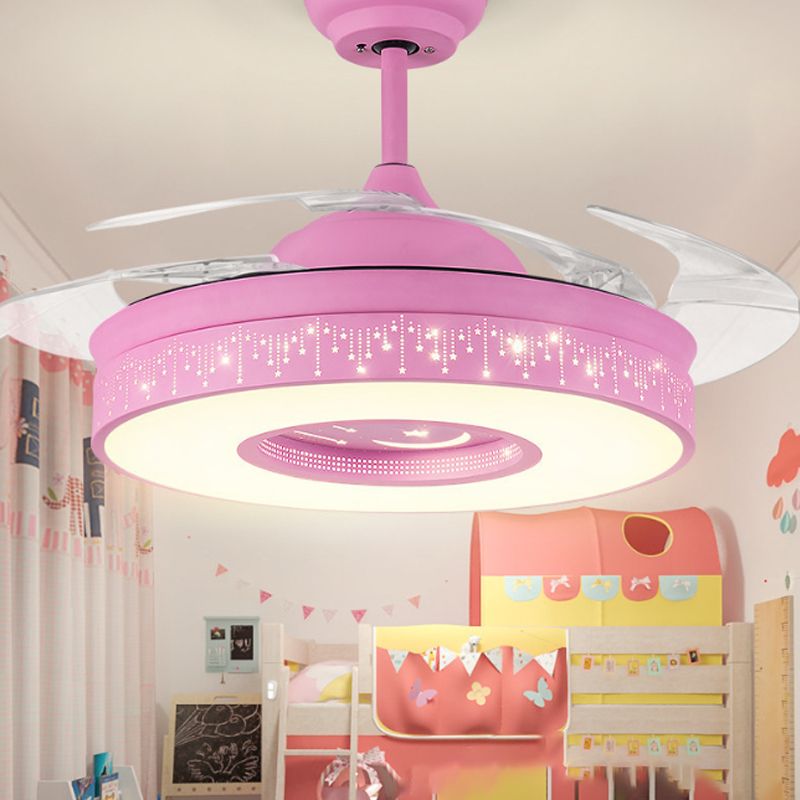 14 "/16,5" W Modern LED Éclairage d'éclairage rose / bleu / vert 4 lames Semi Flush Light avec une teinte acrylique, télécommande