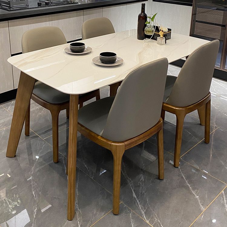 Minimalist Standard Height Dining Room Table Set with 4 Upholstered Kitchen Chairs