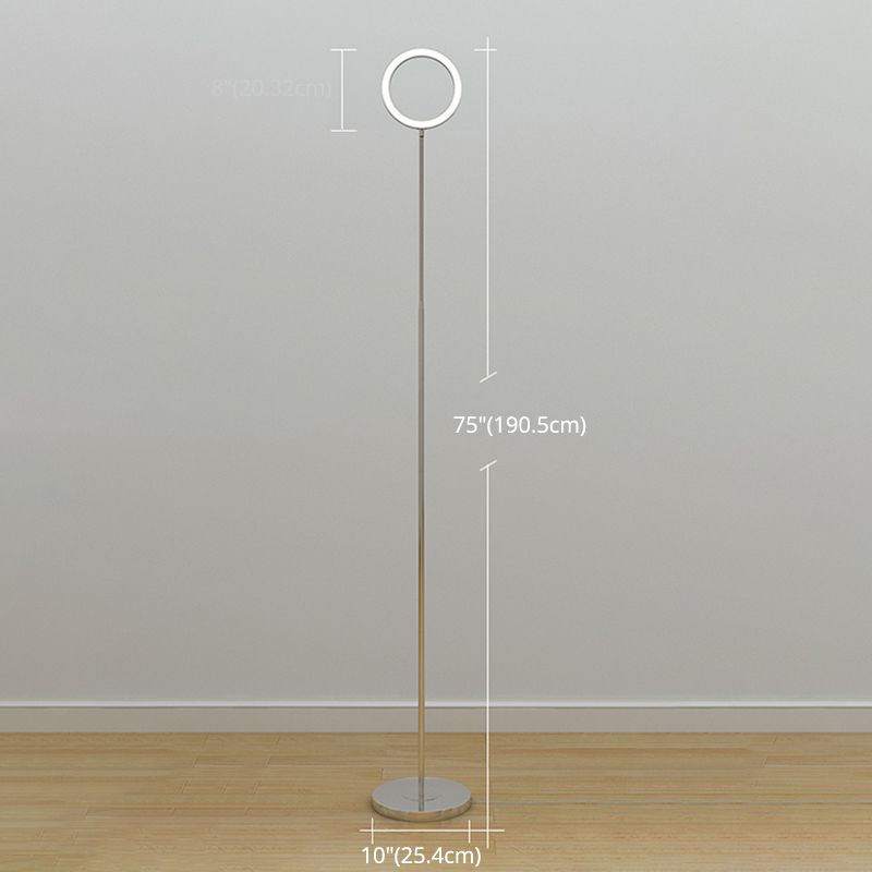 Silver Ring Shade Floor Light Simple Style Metal LED Flexible Stand Up Lamp for Bedroom