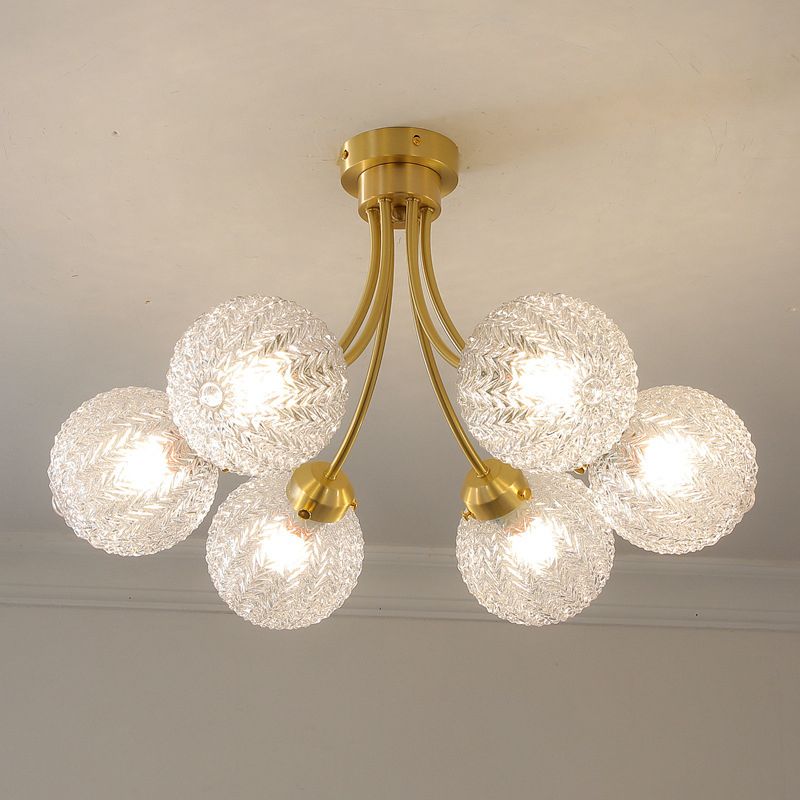 Glass Sputnik Semi Flush Mount Fixture Modern Flush Light Fixture in Gold