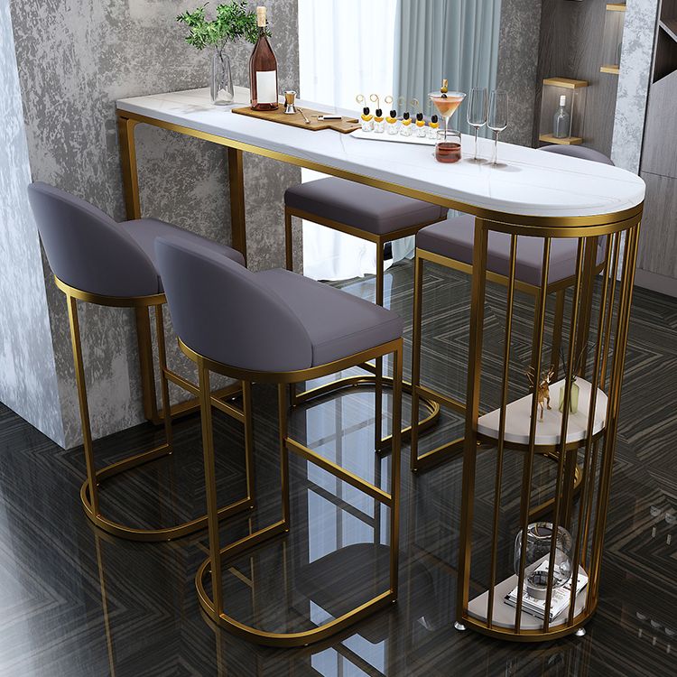 Stone Top Irregular Bar Table Traditional Luxury Bistro Table with Double Pedestal