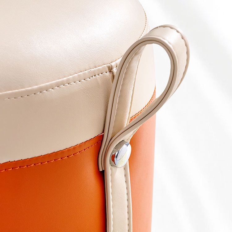 Faux Leather Pouf Round Patchwork Water Resistant Contemporary Pouf Ottoman