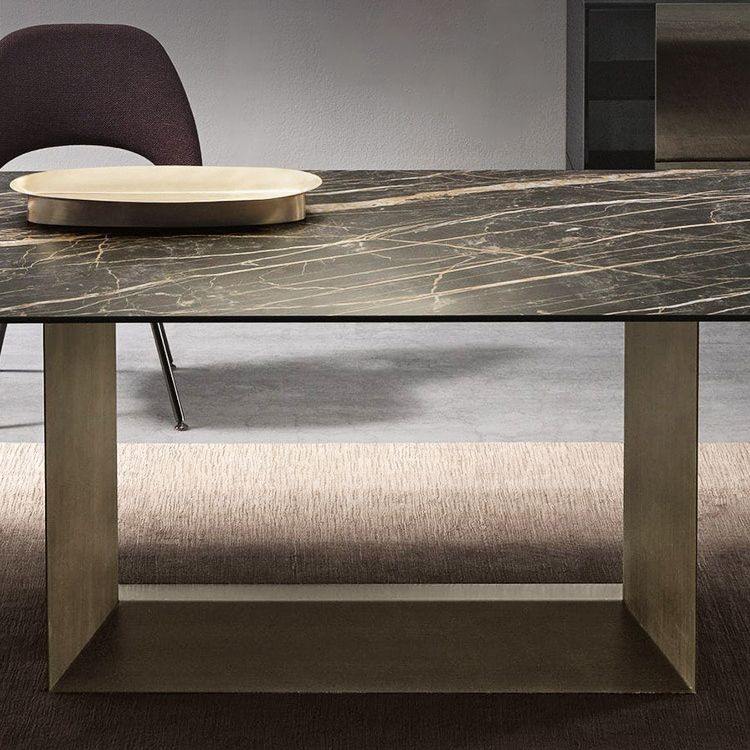 Metal Contemporary Rectangular Dining Table Sintered Stone Table with Trestle