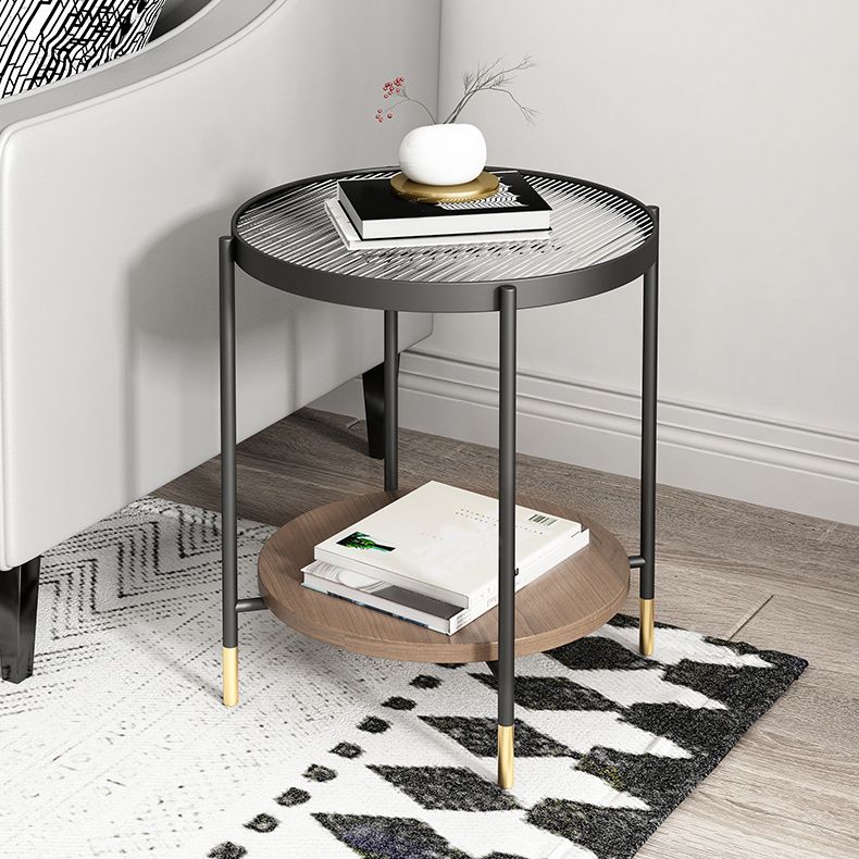 Modern 2 Piece Bunching Tables with Wooden Shelf and 4 Iron Legs