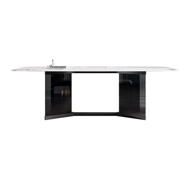Glass Trestle Base Dining Table Modern Rectangle White Top Dining Room Table
