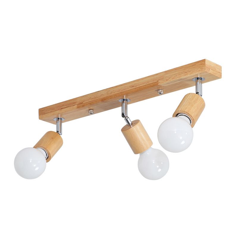 Adjustable Bare Bulb Ceiling Light Nordic Natural Wood Beige Semi-Flush Mount Light for Hallway