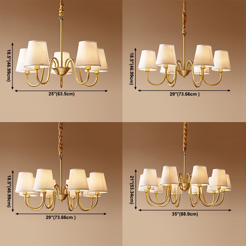 Multi-Head Chandelier Lighting Fixtures American Style Suspension Light with White Fabric Shade