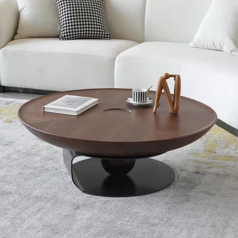 Modern Style Round Wood Table with Abstract Base Coffee Table