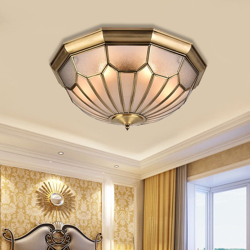 Brass 6 Bulbs Light Fixture Classic Metal Dome Flush Mount Ceiling Chandelier with Beveled Glass Shade