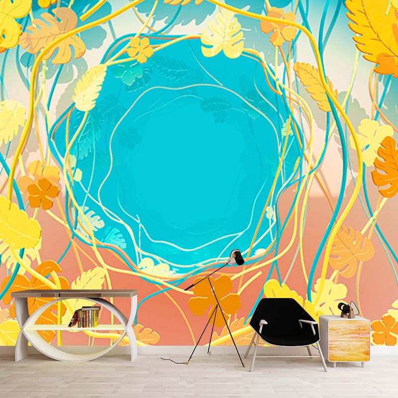 Illustration Stain Resistant Mural Wallpaper Tropical Plants Living Room Wall Mural