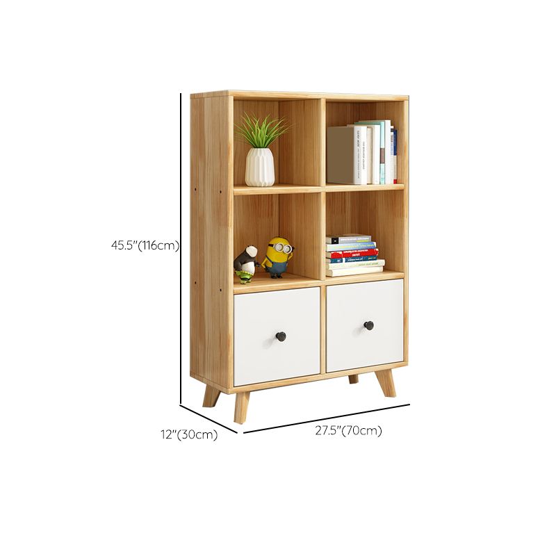 Contemporary Natural Accent Chest with 2 Drawers and Shelves in Pine Wood