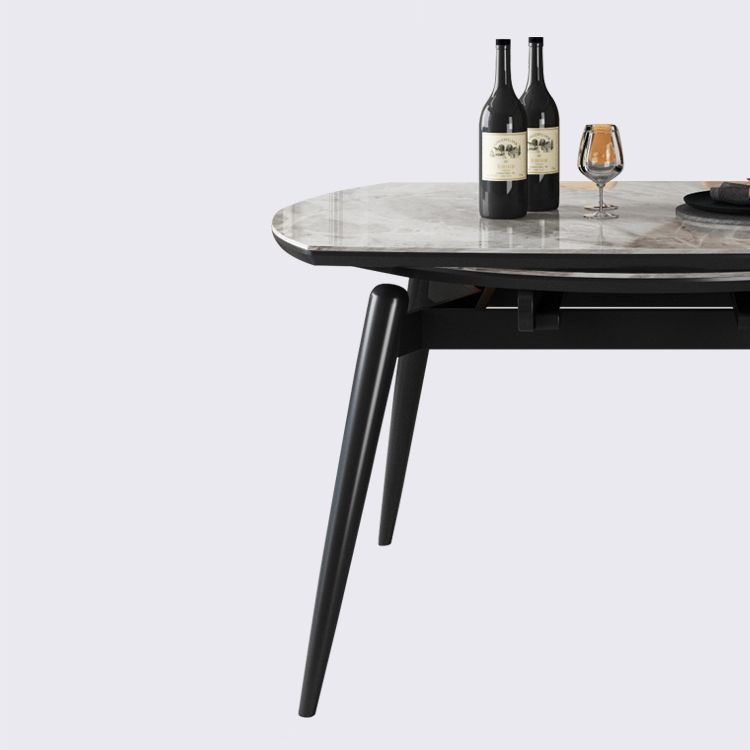 Contemporary Round Dining Table Sintered Stone Table with 4 Ash Solid Wood Legs