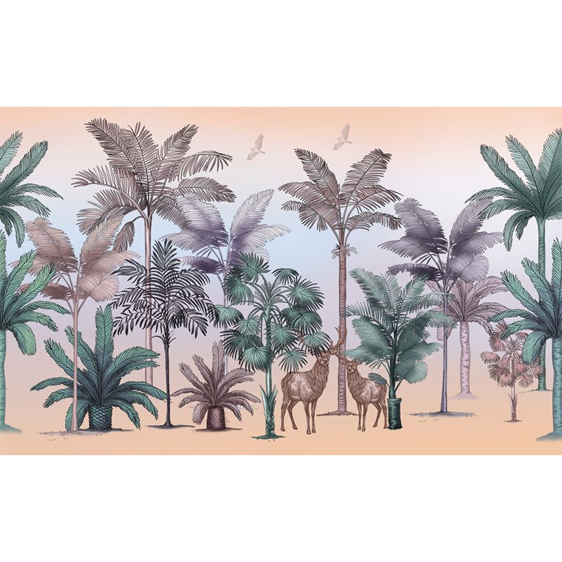 Tropical Wild Botanical Wall Mural for Boys Bedroom Customised Wall Art in Soft Color