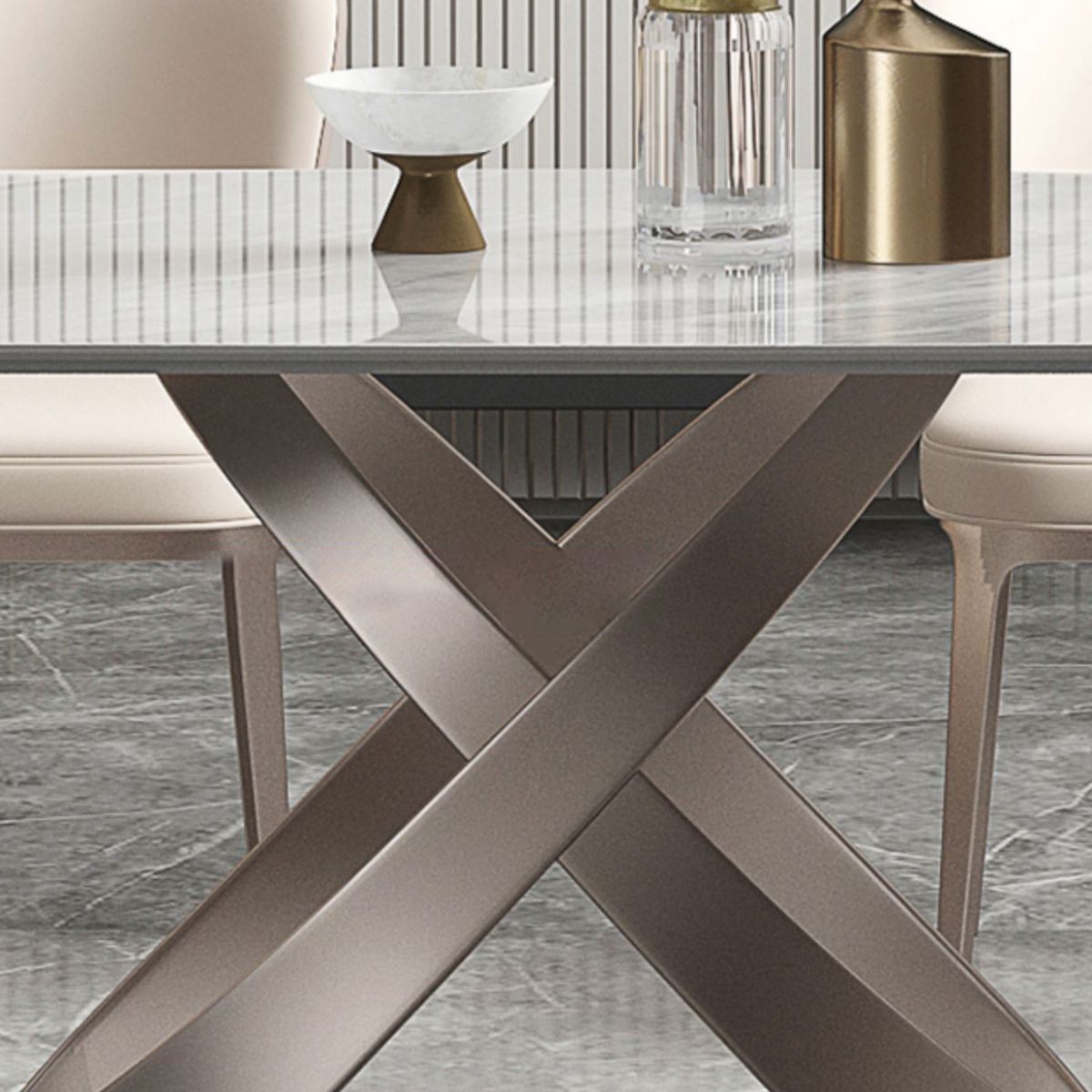 Mesa de comedor de lujo tradicional rectángulo gris mesa de comedor de piedra sinterizada con base de pedestal