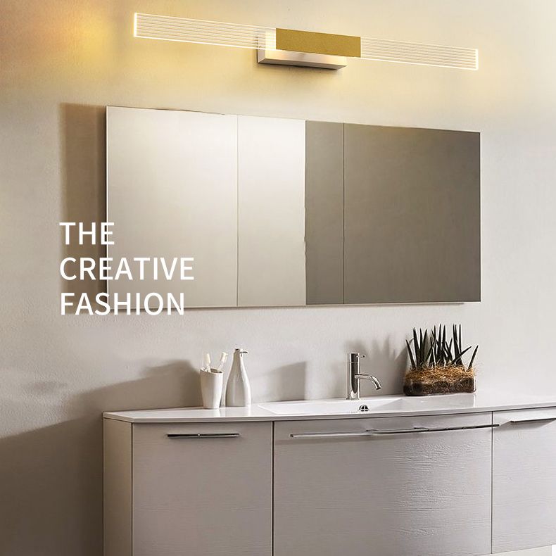 Strip Vanity Mirror Light Minimalist Acrylic LED Bath Wall Mount Lighting in Gold