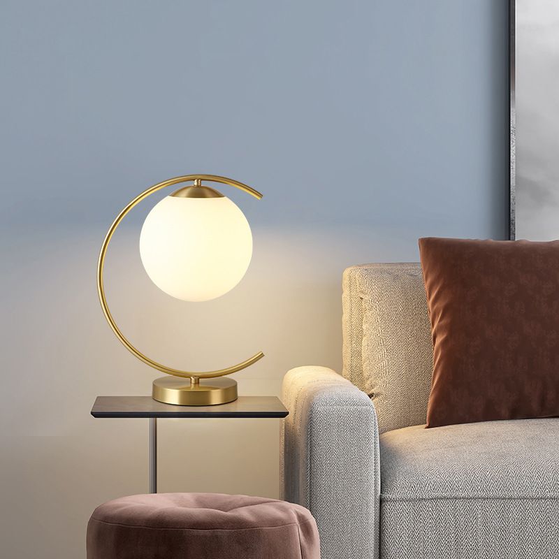 Postmodern Full Brass Glass Ball Desk Lamp for Bedroom Living Room Table Lamps