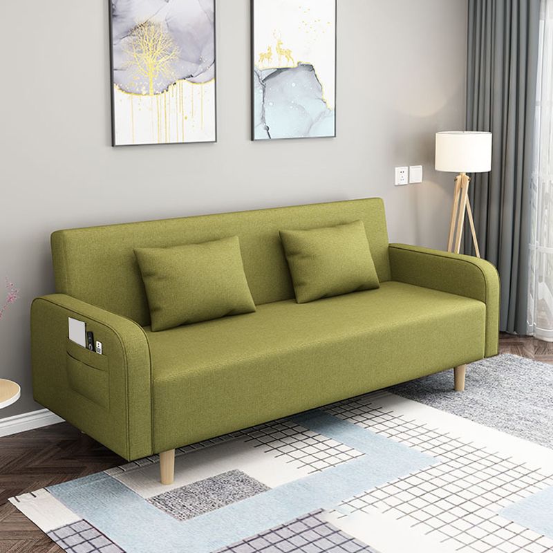 Contemporary Sofa with 2 Pillows Convertible Square Arm Seating