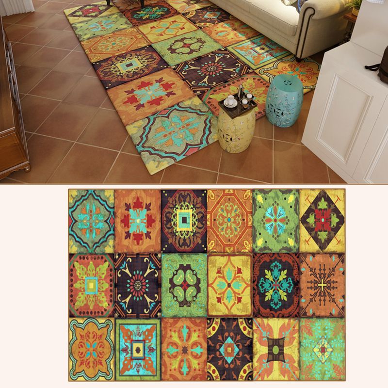 Multicolor Classic Area Carpet Polyester Moroccan Tile Indoor Rug Anti-Slip Backing Carpet for Living Room
