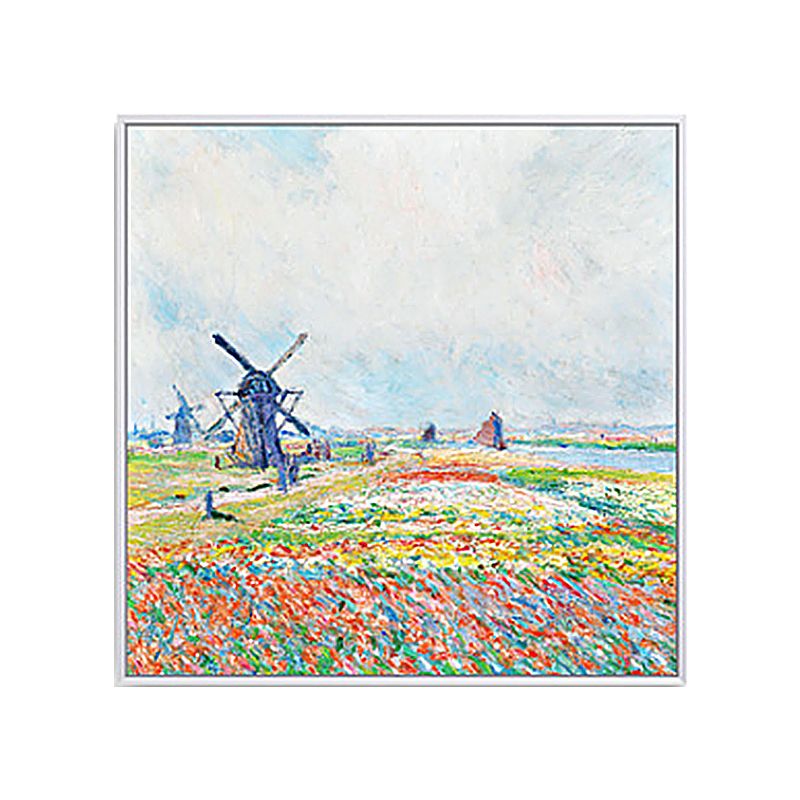 Poppy Field Monet Painting Farmhouse Poetic Landscape Canvas Wall Art in Green-Purple