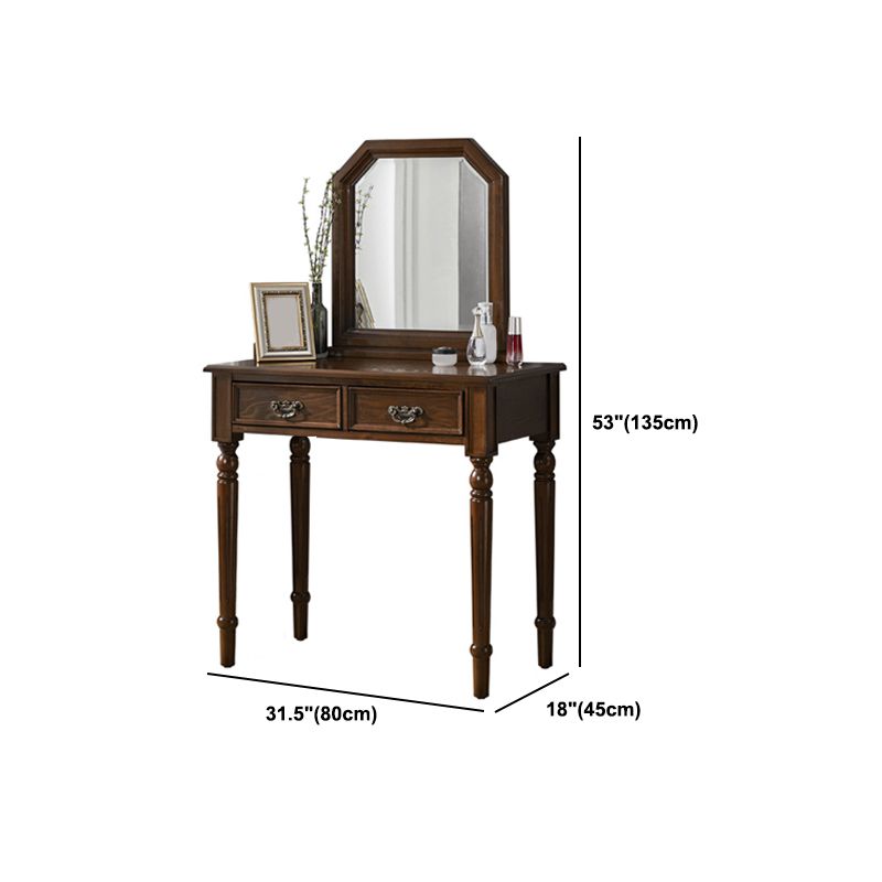 Rubberwood Bedroom Traditional Mirror 2-Drawer Espresso Vanity Set