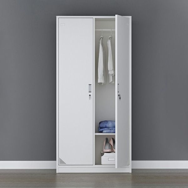 Modern Style Gray Storage Cabinet with Hinged Doors Metal Cabinet for Bathroom