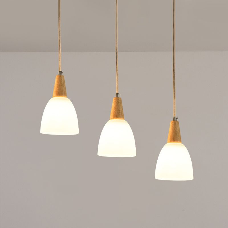Frosted Glass Dome Suspension hanger hedendaags 3-licht beige hangende lamp armatuur met houten top