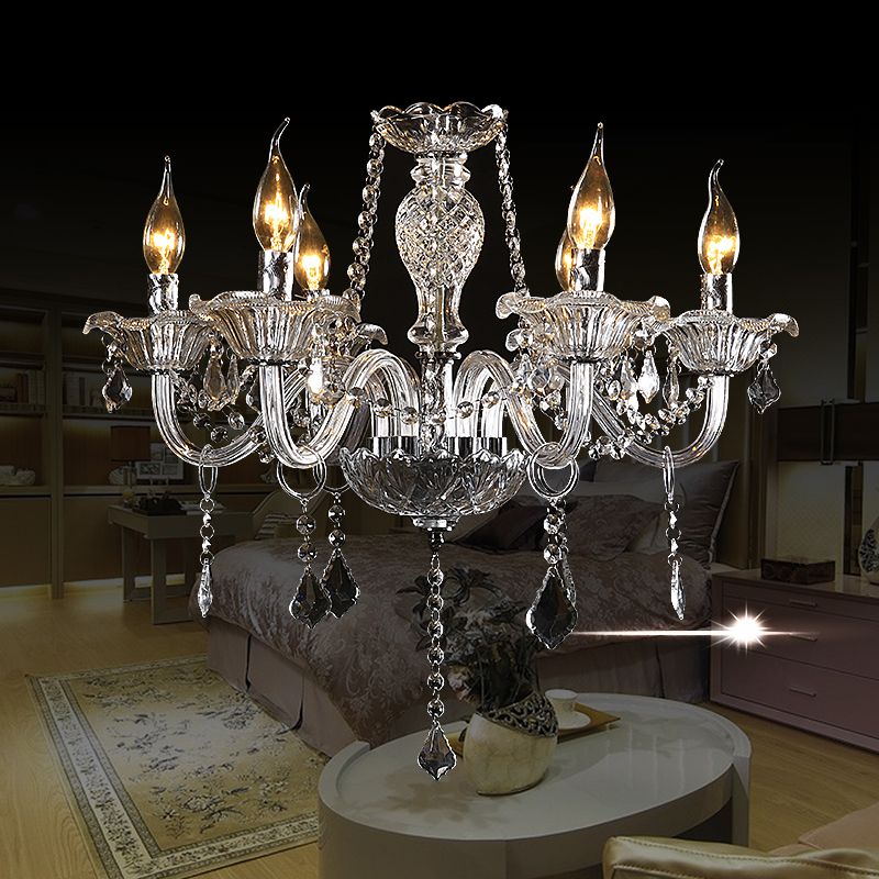 European Clear Crystal Glass Pendant Lighting Fixtures Candelabra Hanging Ceiling Light